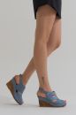 Kadın Deri Dolgu Topuk Sandalet KOT MAVI HKN2326136